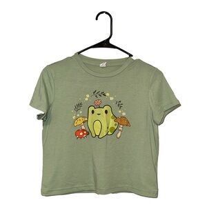SHEIN Light Green Toad & Mushroom T-Shirt